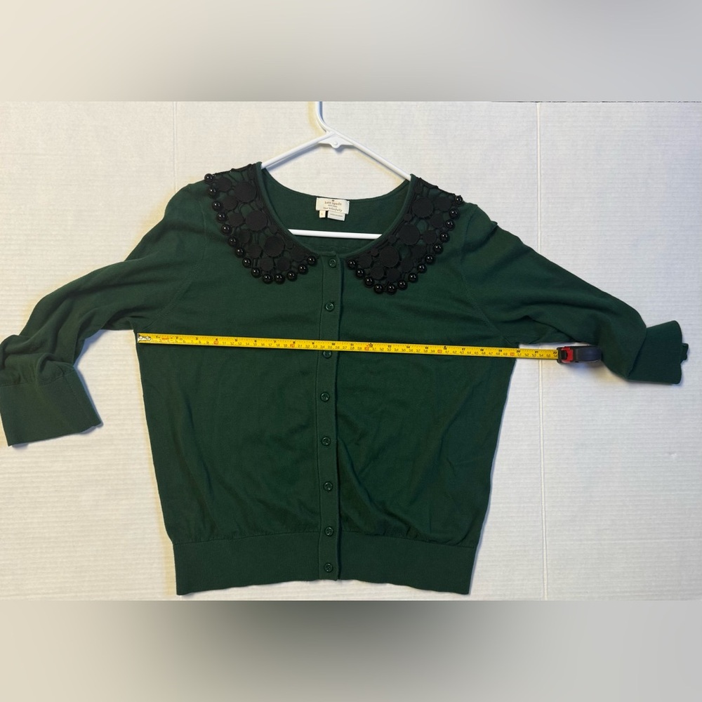 Kate Spade Forest Green Cardigan with Black Beaded Collar. Size L. - Picture 5 of 6